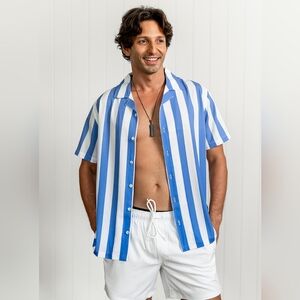 Nashie Blue And White Striped Nashie Short Sleeve Button Down Shirt NWT